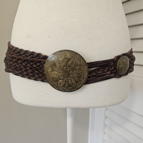 Moroccan Leather Braided Concho Belt - Picture 6 of 11